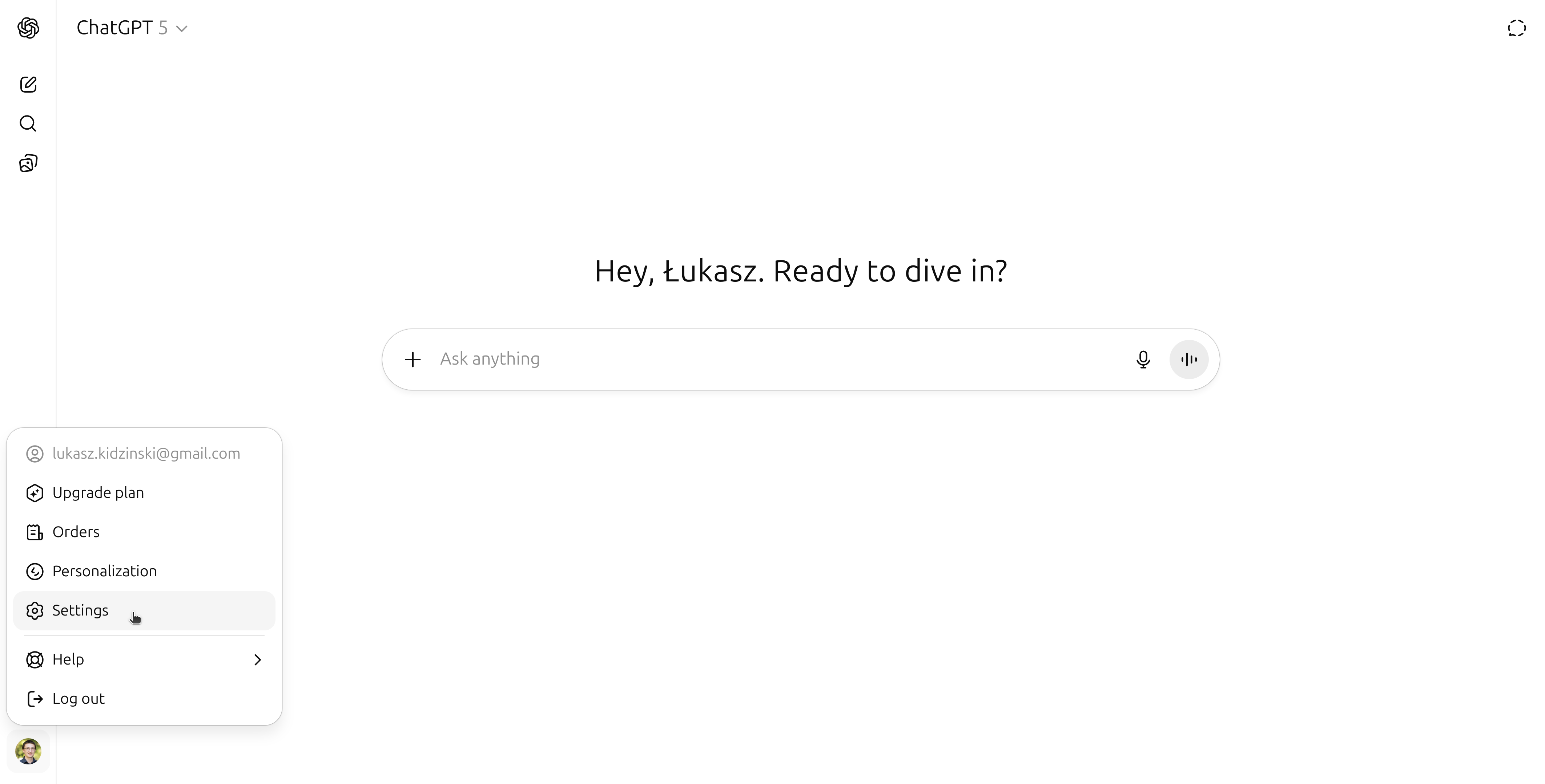 ChatGPT 5 Welcome Screen